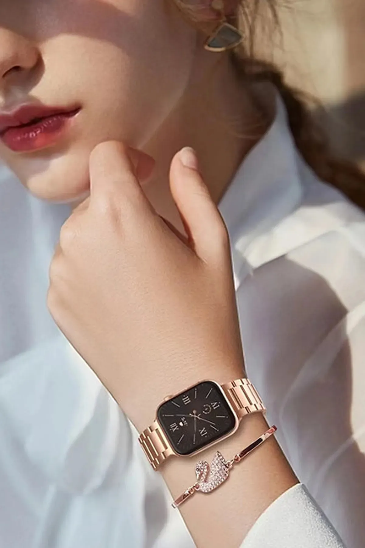 G9 Mini Plus Rose Gold Smart Watch 41 Mm 3 Kordon Mickey Charm Bileklik Hediyeli Akıllı Saat